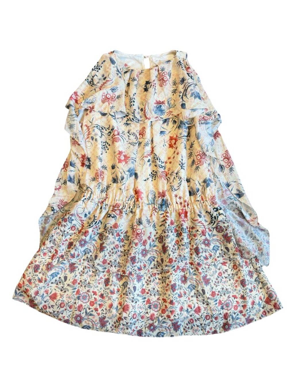 Thakoon Addition Ivory Blue Floral Print Tiered Ruffle Dress Boho Size 6 Women's